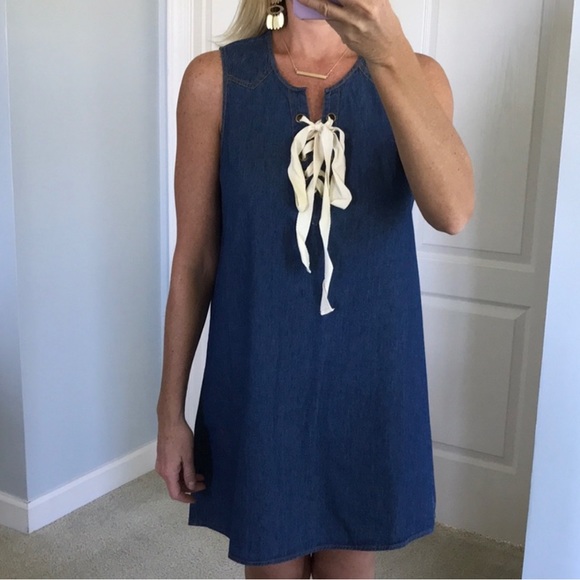 Denim Tie Front Dress - Picture 3 of 8